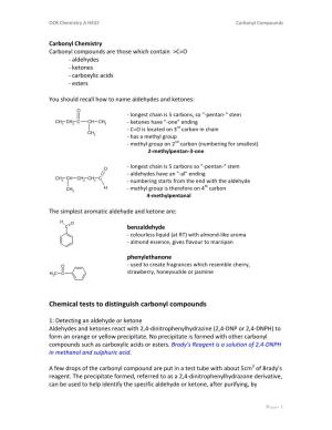 Chemical Tests to Distinguish Carbonyl Compounds