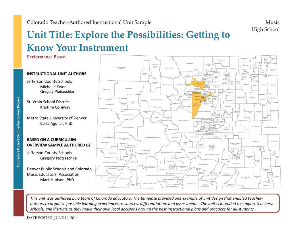 Unit Title: Explore the Possibilities: Getting to Know Your Instrument Performance Based