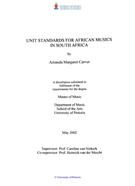 Unit Standards for African Musics in South Africa