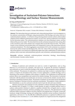 Investigation of Surfactant-Polymer Interactions Using Rheology and Surface Tension Measurements
