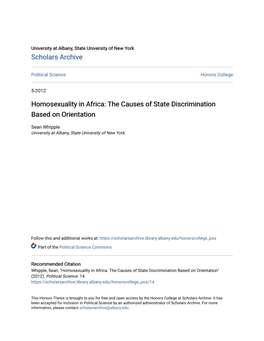 Homosexuality in Africa: the Causes of State Discrimination Based on Orientation