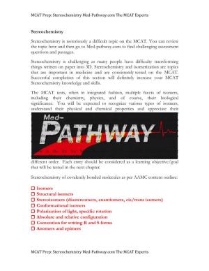 Stereochemistry Med-Pathway.Com the MCAT Experts MCAT Prep