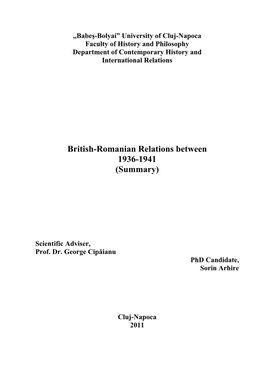 British-Romanian Relations Between 1936-1941 (Summary)