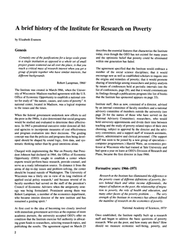 A Brief History of the Institute for Research on Poverty by Elizabeth Evanson