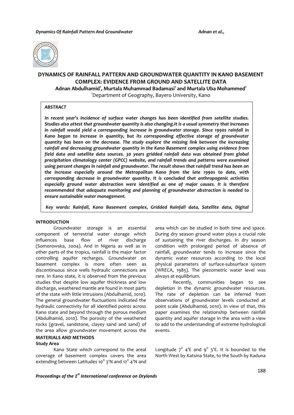 Dynamics of Rainfall Pattern and Groundwater Adnan Et Al