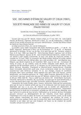 VAULRY ET CIEUX (1901), PUIS SOCIÉTÉ FRANÇAISE DES MINES DE VAULRY ET CIEUX (Haute-Vienne)