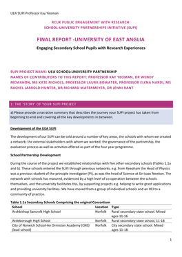 FINAL REPORT -UNIVERSITY of EAST ANGLIA Engaging Secondary School Pupils with Research Experiences