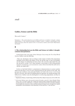 Galileo, Science and the Bible