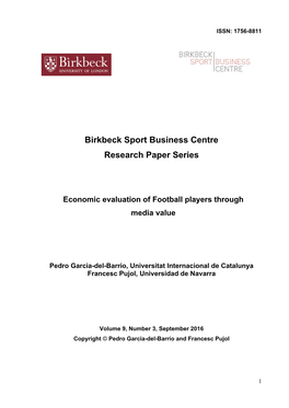 Birkbeck Sport Business Centre Research Paper Series Economic