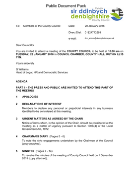 (Public Pack)Agenda Document for County Council, 26/01/2016 10:00