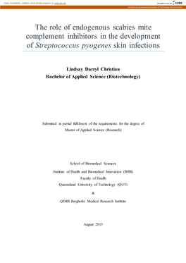 The Role of Endogenous Scabies Mite Complement Inhibitors in the Development of Streptococcus Pyogenes Skin Infections