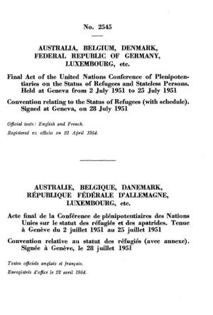Convention Relating to the Status of Refugees (With Schedule)