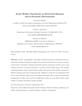 Social Welfare Functionals on Restricted Domains and in Economic Environments