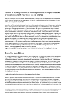 Telenor in Norway Introduces Mobile Phone Recycling for the Sake of the Environment: New Trees for Old Phones