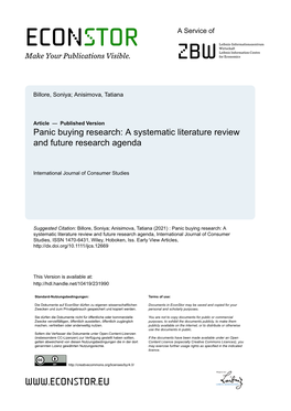 Panic Buying Research: a Systematic Literature Review and Future Research Agenda