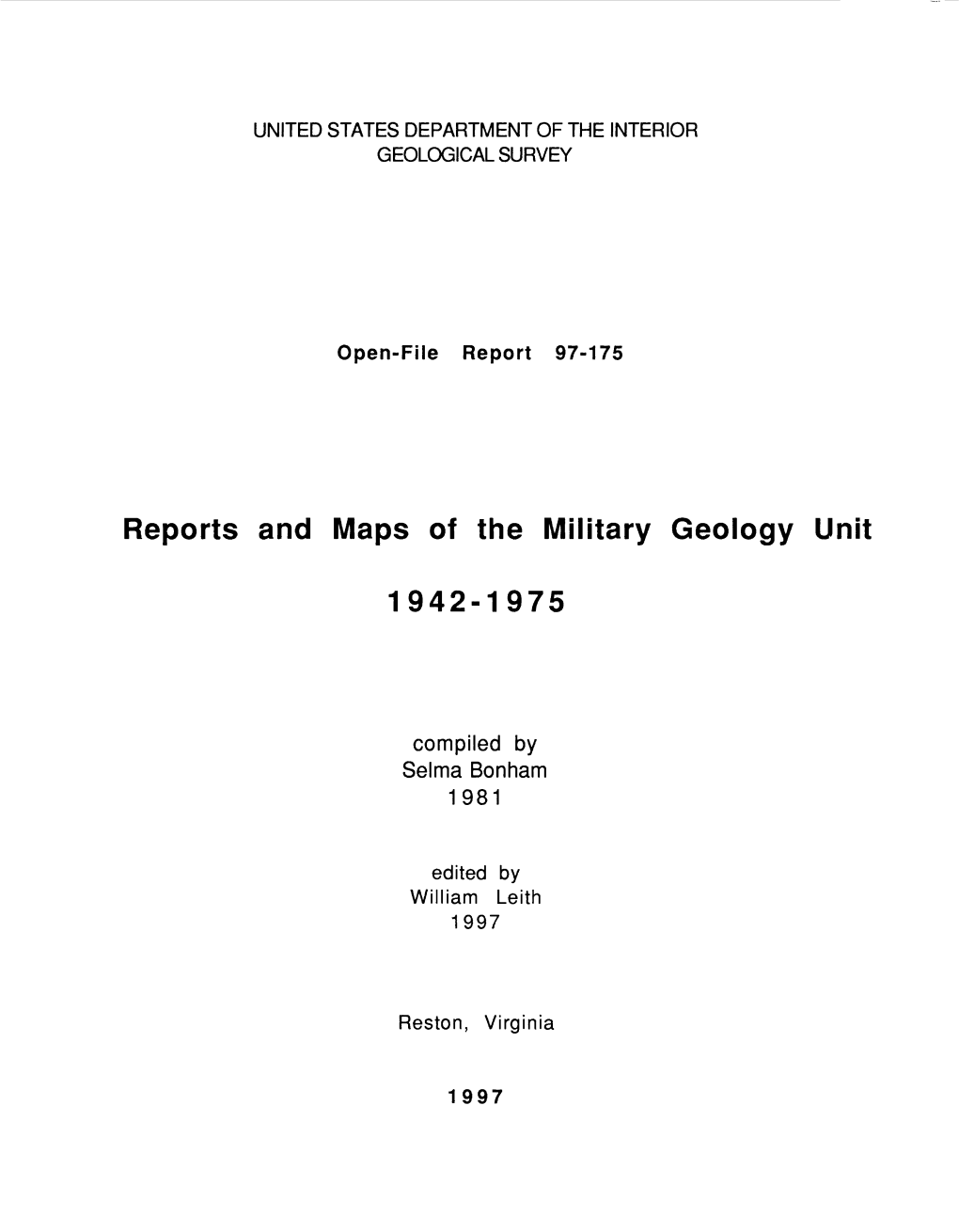 Reports and Maps of the Military Geology Unit