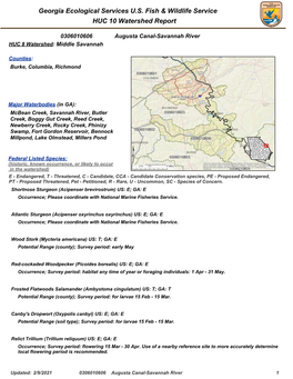 0306010606 Augusta Canal-Savannah River HUC 8 Watershed: Middle Savannah