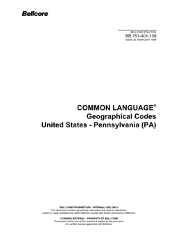 Geographical Codes United States - Pennsylvania (PA)