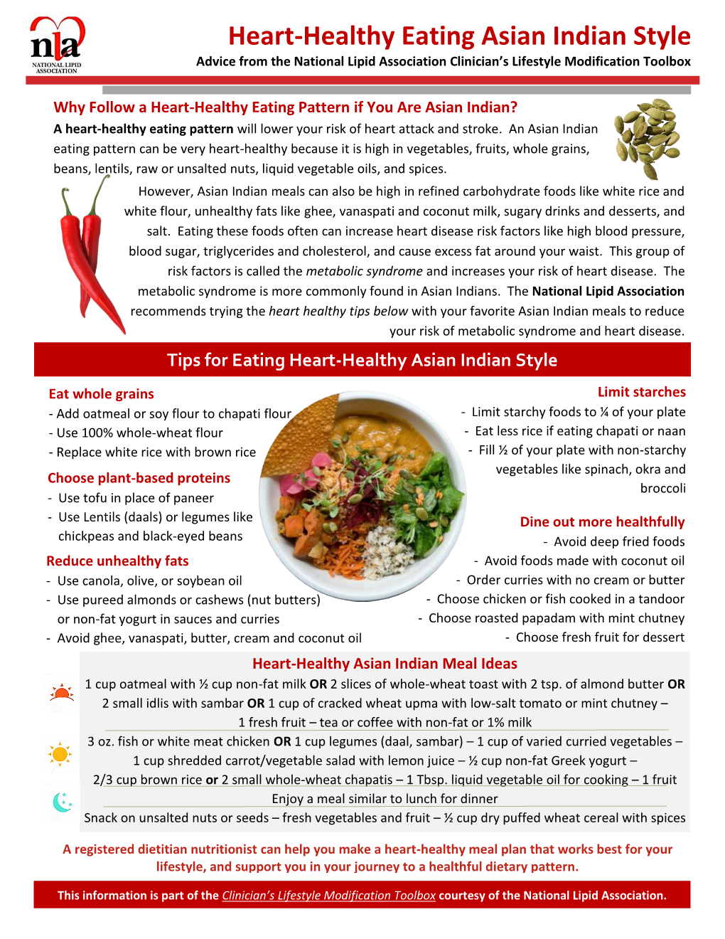 Heart-Healthy Eating Asian Indian Style Advice from the National Lipid Association Clinician’S Lifestyle Modification Toolbox