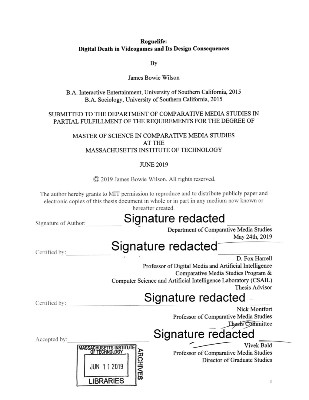 Signature Redacted Department of Comparative Media Studies May 24Th, 2019