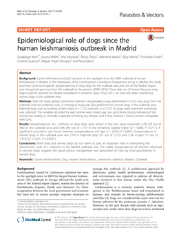 Epidemiological Role of Dogs Since the Human Leishmaniosis Outbreak In