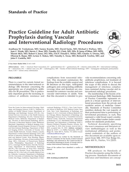 Practice Guideline for Adult Antibiotic Prophylaxis During Vascular and Interventional Radiology Procedures