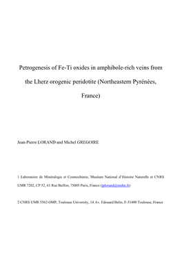 Petrogenesis of Fe-Ti Oxides in Amphibole-Rich Veins From
