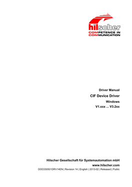 Driver Manual CIF Device Driver Windows V1.Xxx