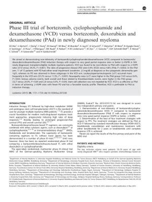 VCD) Versus Bortezomib, Doxorubicin and Dexamethasone (Pad) in Newly Diagnosed Myeloma