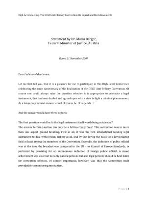 Statement by Dr. Maria Berger, Federal Minister of Justice, Austria