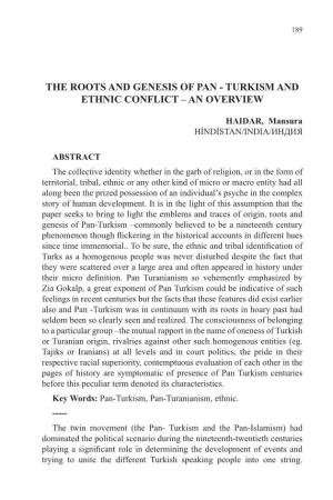 The Roots and Genesis of Pan - Turkism and Ethnic Conflict – an Overview