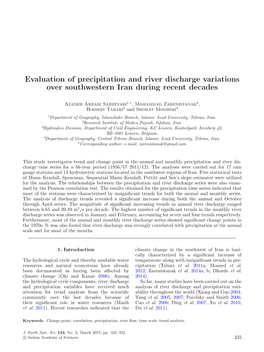 Evaluation of Precipitation and River Discharge Variations Over Southwestern Iran During Recent Decades