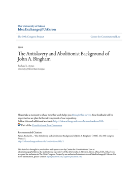 The Antislavery and Abolitionist Background of John A. Bingham Richard L