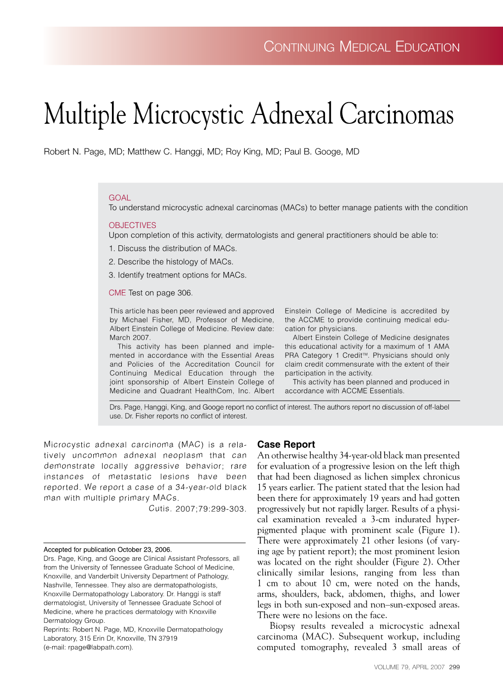 Multiple Microcystic Adnexal Carcinomas