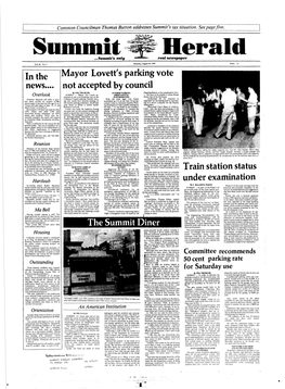 In the News Mayor Lovett's Parking Vote Not Accepted by Council the Summit Diner Train Station Status Under Examination