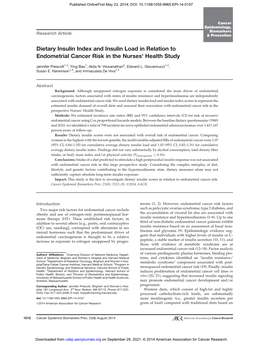 Dietary Insulin Index and Insulin Load in Relation to Endometrial Cancer Risk in the Nurses' Health Study