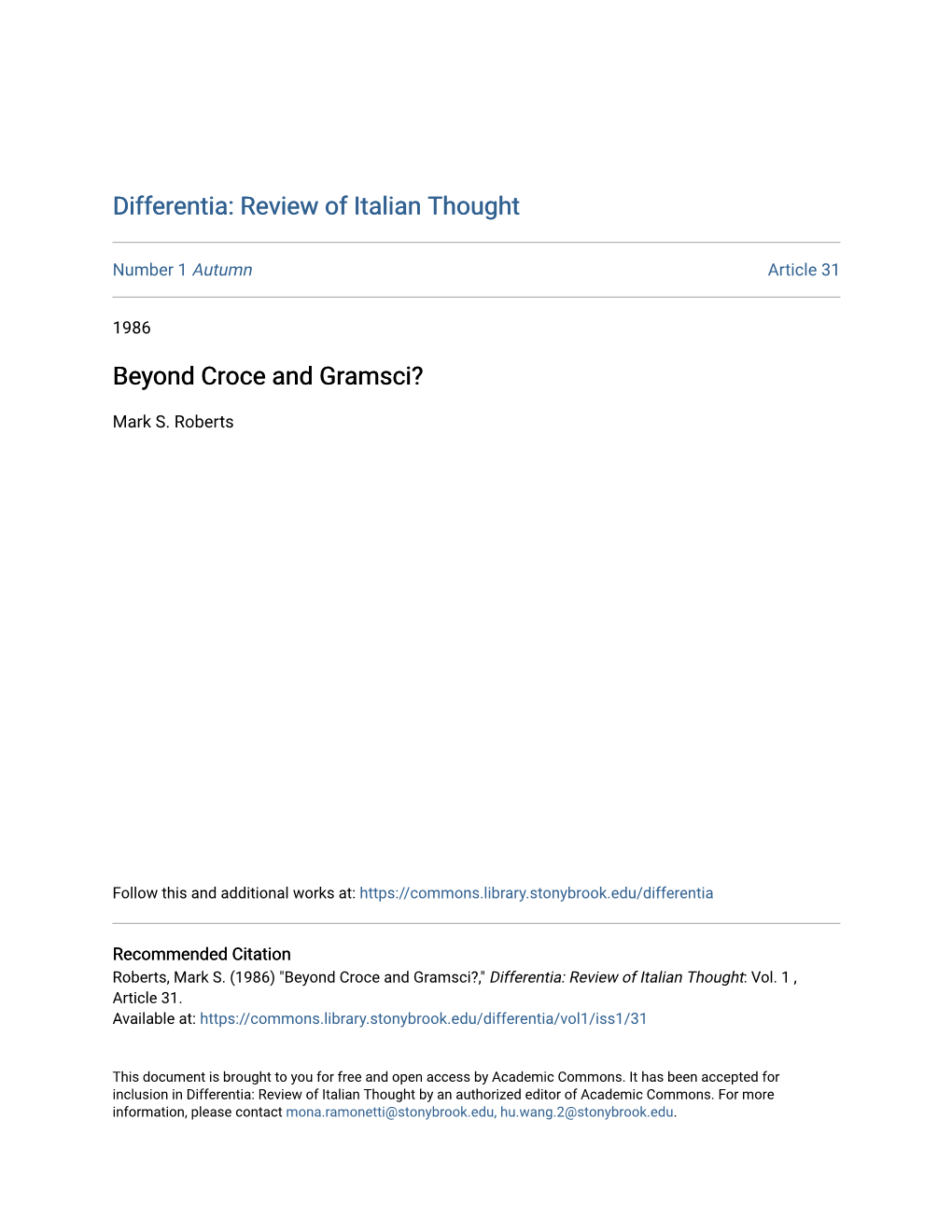 Beyond Croce and Gramsci?