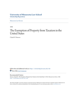 The Exemption of Property from Taxation in the United States Claude W