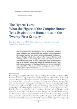 The Hybrid Turn: What the Figure of the Vampire Hunter Tells Us About the Humanities in the Twenty-First Century