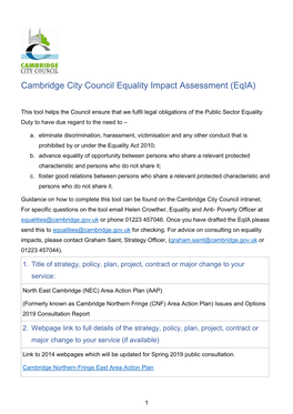Cambridge City Council Equality Impact Assessment (Eqia)
