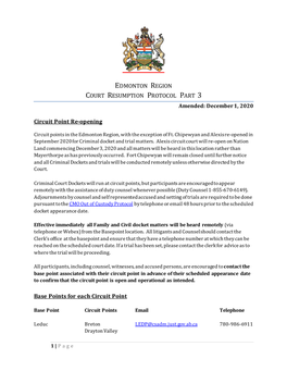 EDMONTON REGION COURT RESUMPTION PROTOCOL PART 3 Amended: December 1, 2020