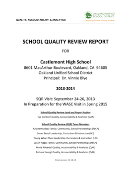 Castlemont High School 8601 Macarthur Boulevard, Oakland, CA 94605 Oakland Unified School District Principal: Dr