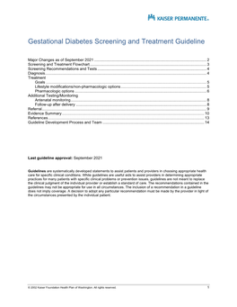 Gestational Diabetes Screening and Treatment Guideline