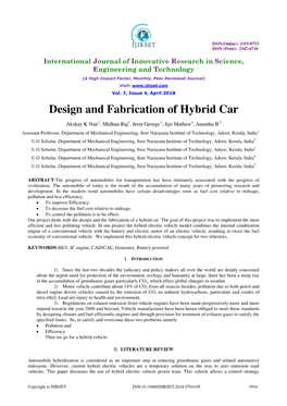 Design and Fabrication of Hybrid Car
