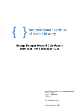 George Douglas Howard Cole Papers 1910-1935, 1944-19581910-1935