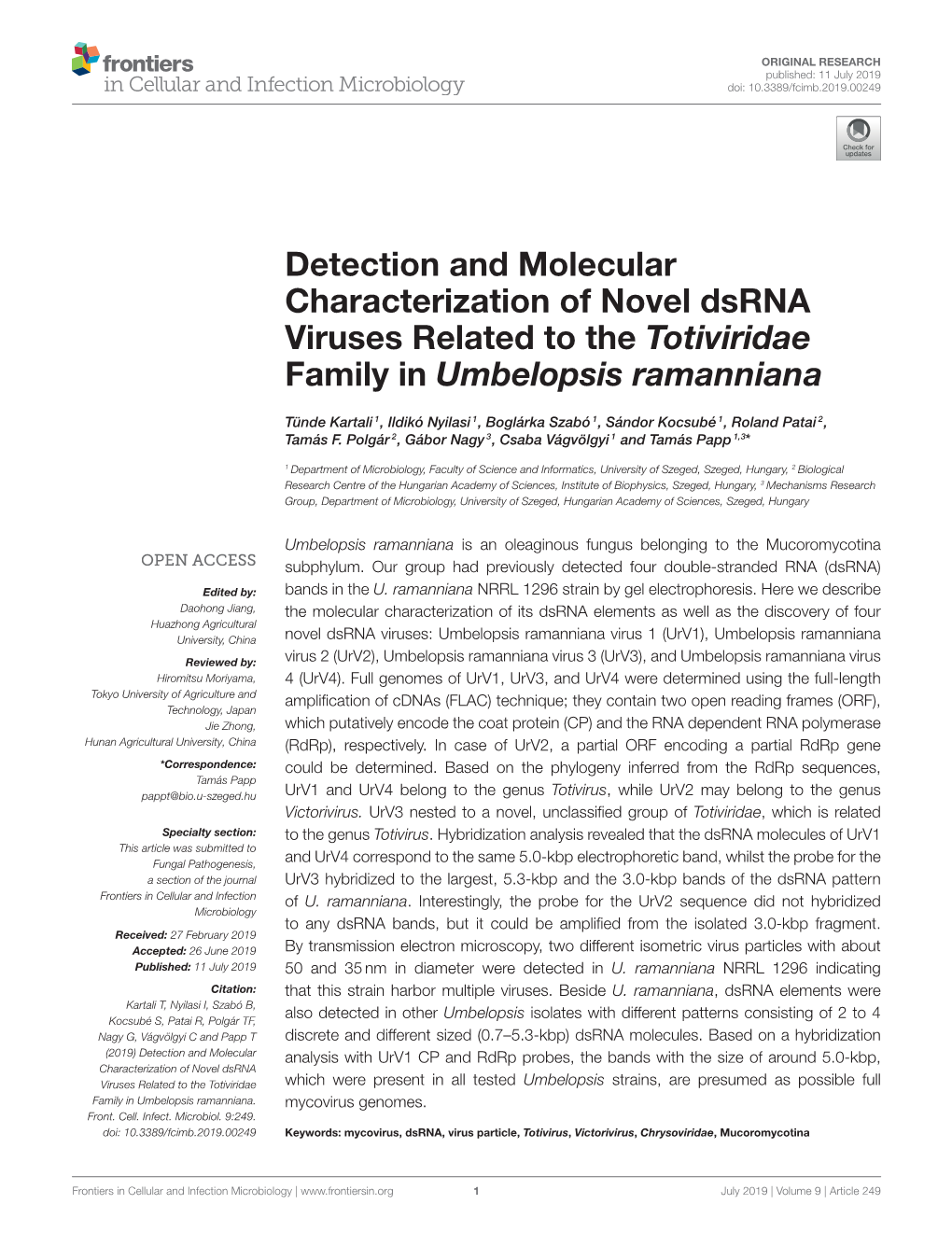 Detection and Molecular Characterization of Novel Dsrna Viruses Related to the Totiviridae Family in Umbelopsis Ramanniana