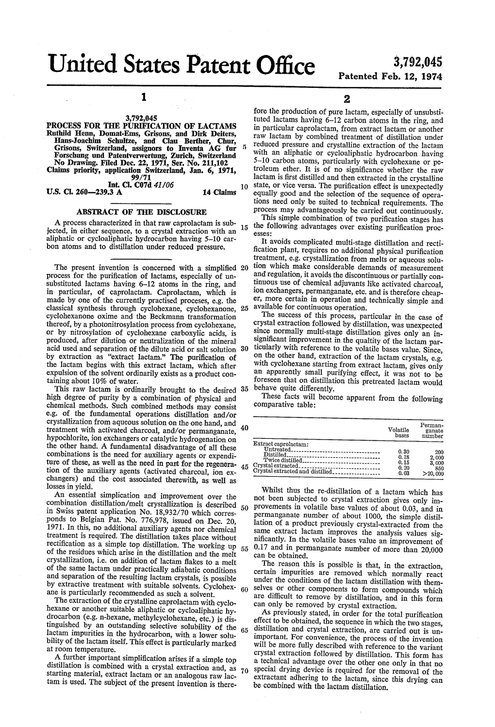 United States Patent Office Patented Feb