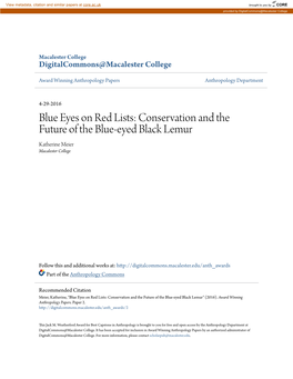 Conservation and the Future of the Blue-Eyed Black Lemur Katherine Meier Macalester College