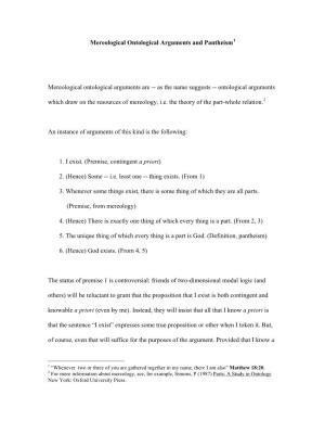 Mereological Ontological Arguments and Pantheism1
