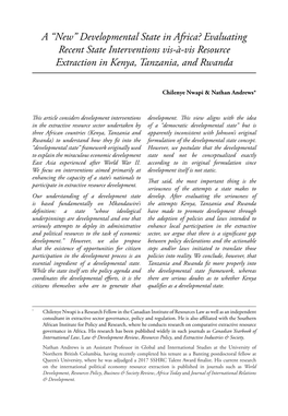 A “New” Developmental State in Africa? Evaluating Recent State Interventions Vis-À-Vis Resource Extraction in Kenya, Tanzania, and Rwanda